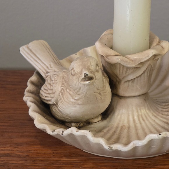 Vintage Ceramic Bird Candle Holder Shell Design Rustic Accent Tabletop Garden - Picture 2 of 6